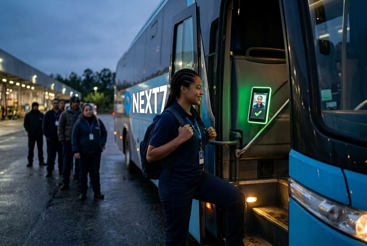 Controle de acesso com reconhecimento facial instalado na porta do ônibus
